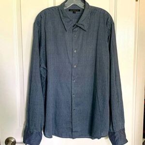 EUC MENS   NAVY WITH WHITE STRIPES COTTON SHIRT SIZE XL SEE NOTES